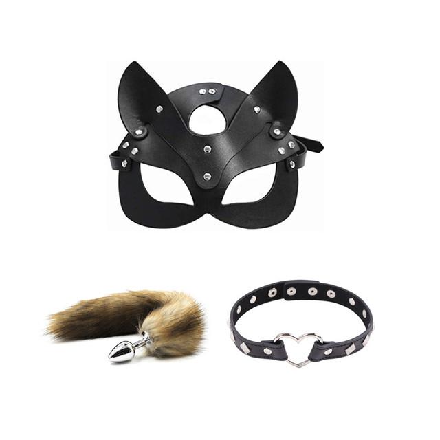 3pcs 40CM Fox Tail Anal Plug Collar Sexy Cat Mask Exotic Sex Products For Adults Games Bondage BDSM Sex Toys For Women