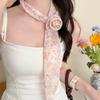 Fashion Floral Chiffon Scarf Removable Flower Soft Long Skinny Scarf Elegant DIY Tie Neckerchief Spring Summer