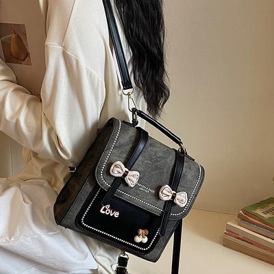 Schoolbag Bow Foreign Style Korean Version Ins Solid Color Simple Backpack Female Personality Casual High Value Commuter Shoulder Bag