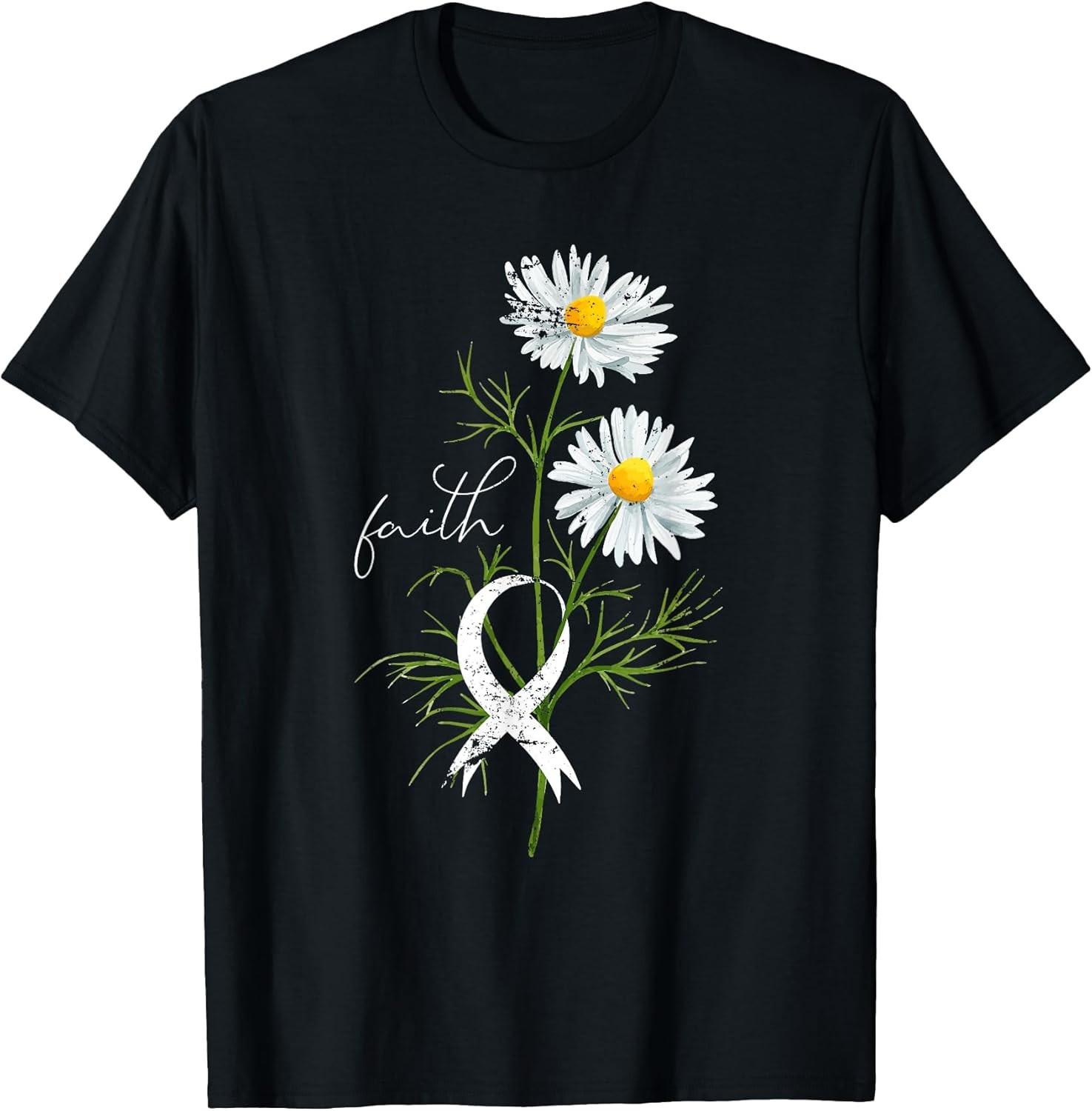 Lung Cancer Fight Support White Ribbon Gift Lung Cancer Cotton Tee - Made In Usa XXXXL
