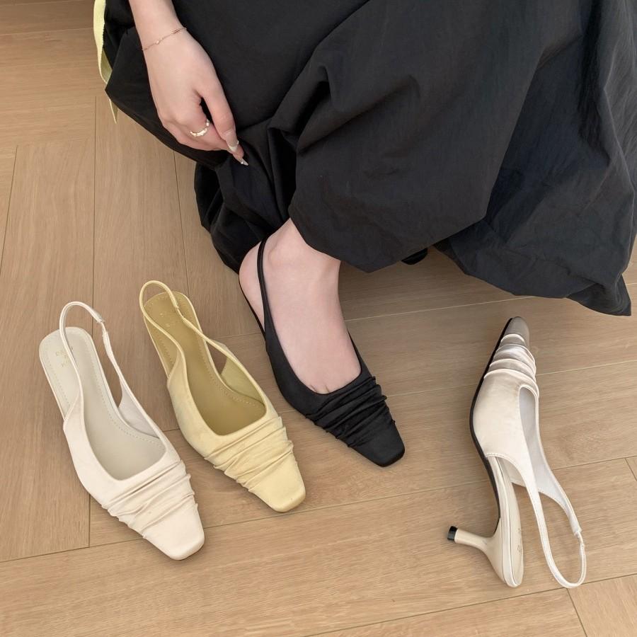 Niche green high heels thin heel bag head sandals fairy shoes 2025 new spring and summer with skirt pointed single shoes