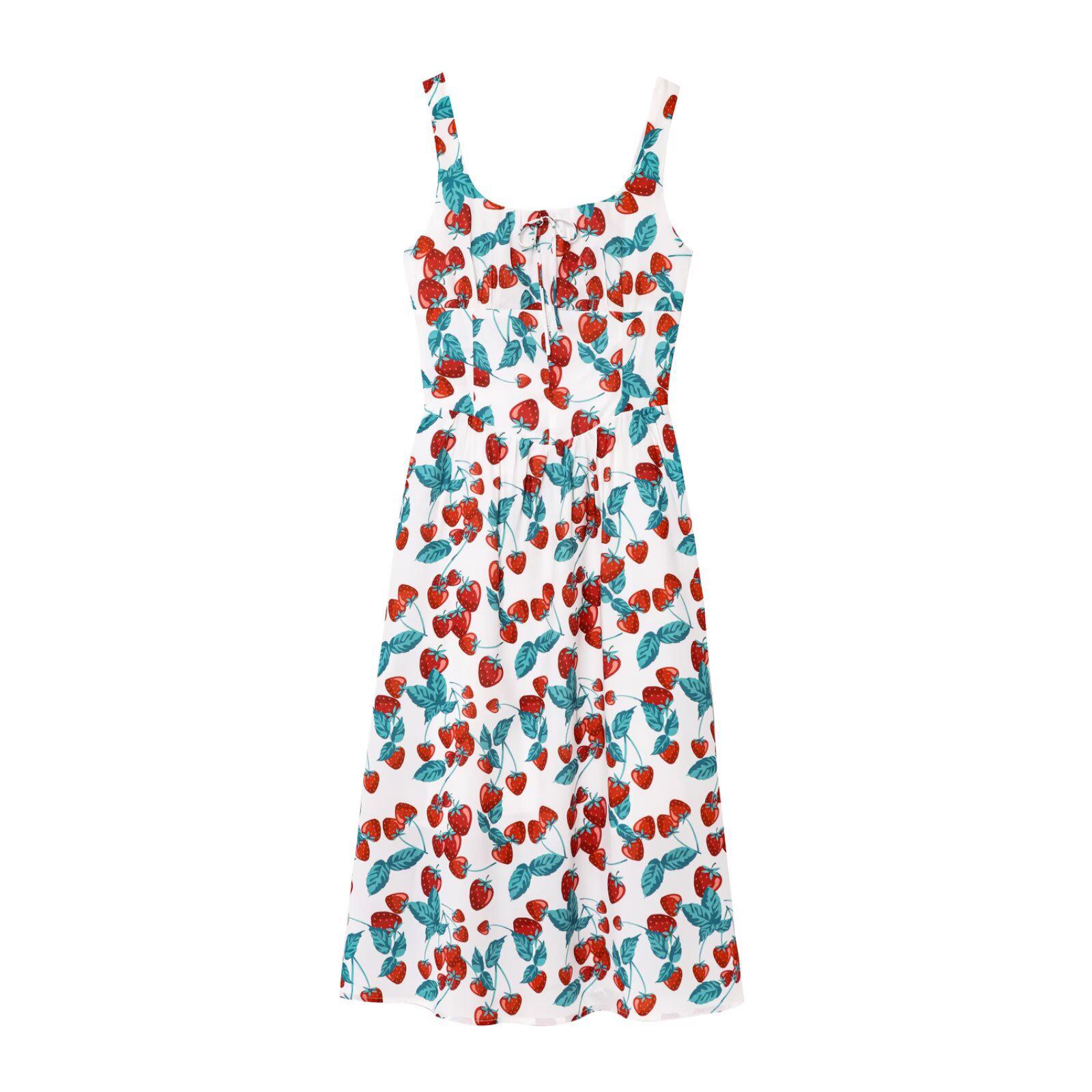 

Strawberry Print Waist-Hugging French Long Dress for Women - Spring 2025 European and American Style Medium