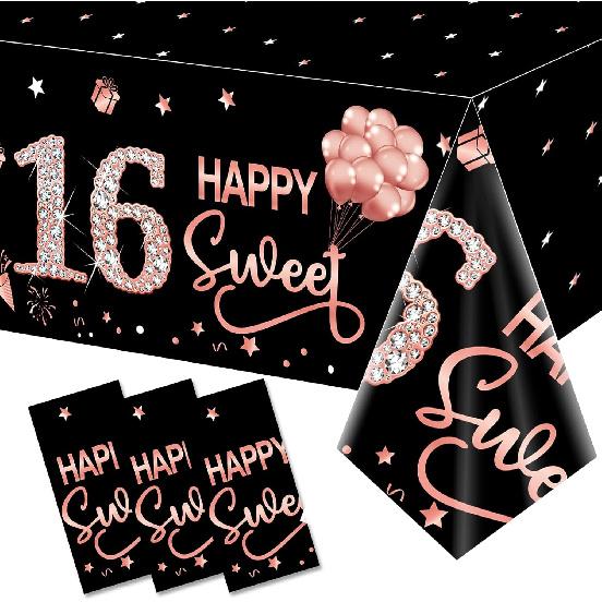 3 Pack Rose Gold Happy 50th Birthday Tablecloth Decorations - Fifty Years Old Plastic Disposable Rectangular Table Cover Party Supplies