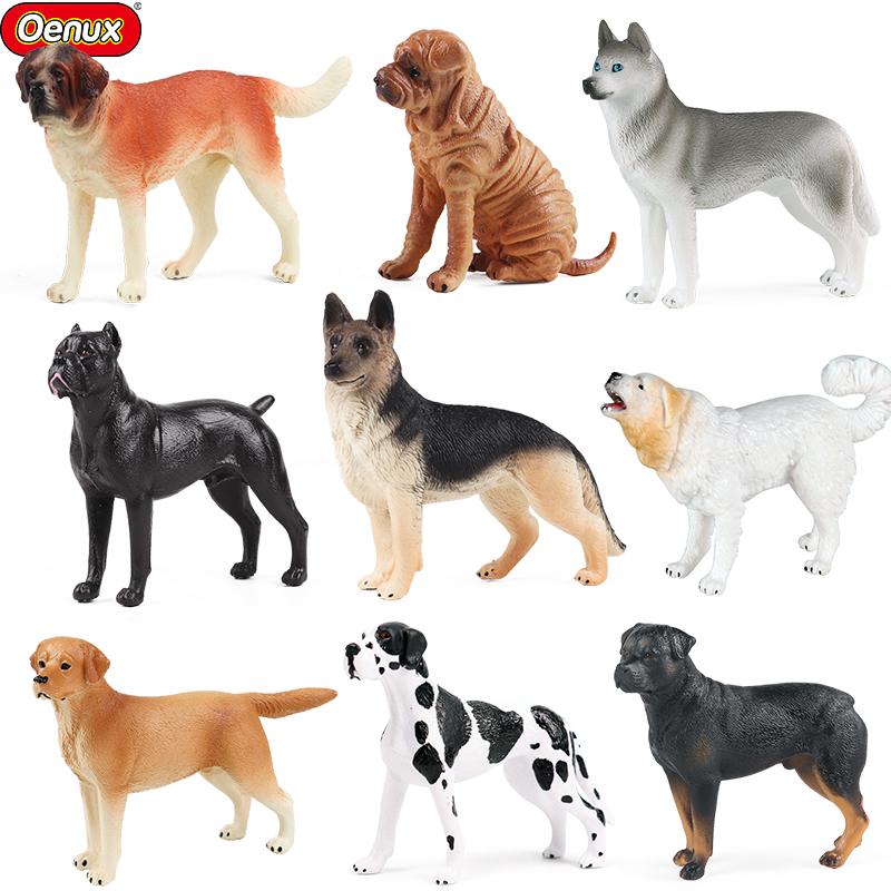 Oenux Dog Animals Model Husky German Shepherd Rottweiler Saint Bernard Action Figure Puppy Figurines PVC Collection Toy Kid Gift