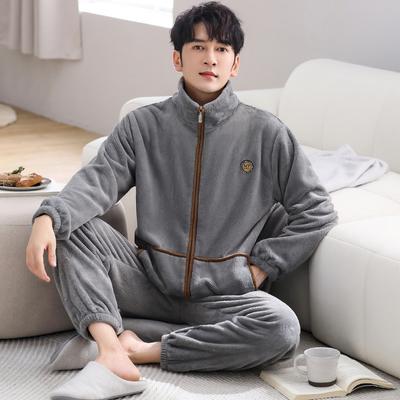 Pajamas Men'S Winter Coral Fleece Thickened Fleece Men'S Autumn And Winter Flannel Winter Warm Plus Size Loungewear