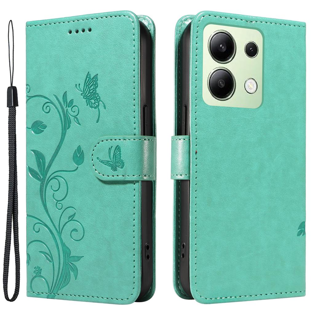 Pro Xiaomi Redmi Note 13 4G Pouzdra z PU kůže Vzor květin Peněženka Stojánek Kryt na telefon s popruhem