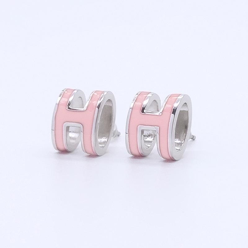 H Letter 3D Colorful Epoxy Enamel Stud Earrings - Small Titanium Steel Commuter Jewelry