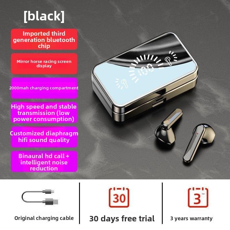 QUEED S20 Bluetooth Headphones with Mirror Surface, Digital Display, TWS Touch Semi-in-ear Wireless Headphones