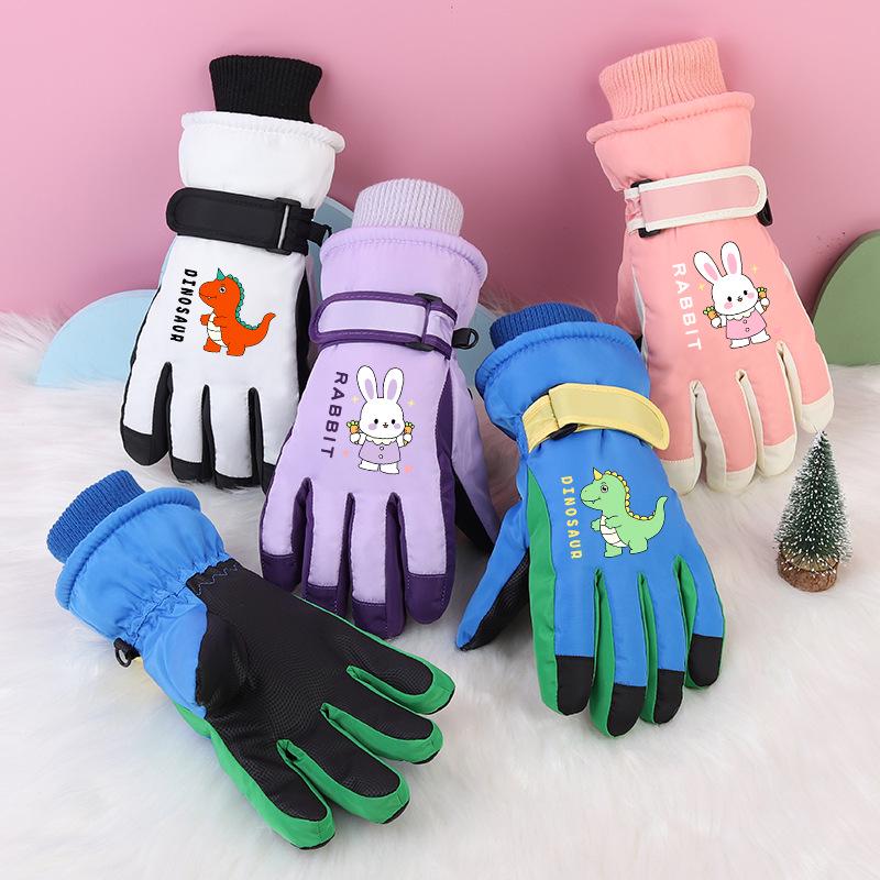 Children's Winter Ski Gloves: Thick, Cold-Proof, Waterproof, Windproof, Non-Slip, Warm Cotton for Ages 3-17.