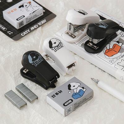 Caty and Toby Cartoon Mini Stapler Set with 400pcs Staples Cute Dog Friends Paper Binder Office Binding Tools School