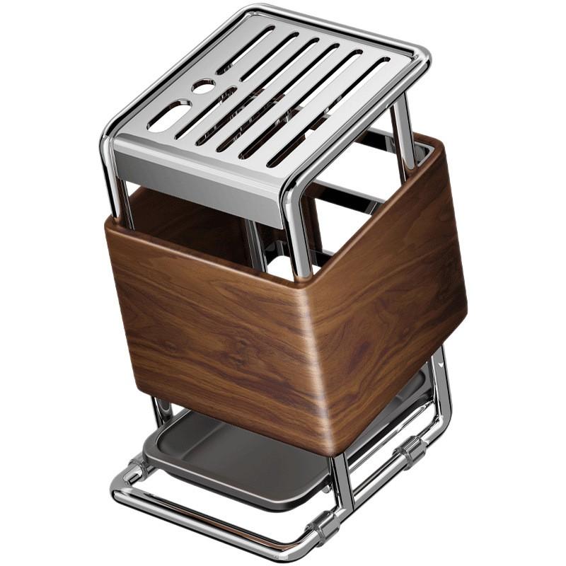 Mid-Century Modern Kitchen Knife Organizer With Cutting Board Chopstick Holder Carbon Steel Countertop Rack Drip Tray