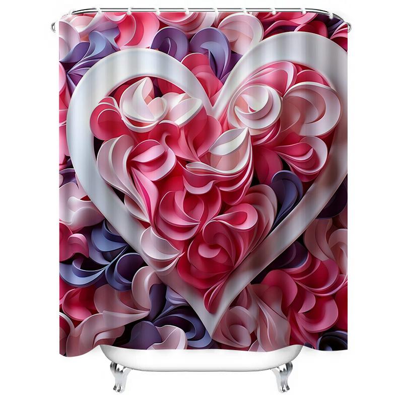 3D Heart And Petals Shower Curtain | Romantic And Modern Bathroom Decor
