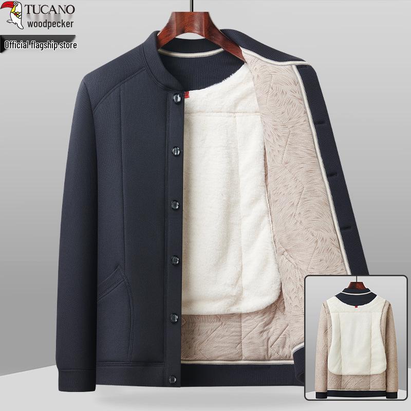 Woodpecker Mid-Aged & Elderly Warm Cotton Jacket - Winter Style, Plus Velvet, Thickened & Padded Dad s Outerwear 5XL 90-105 kg