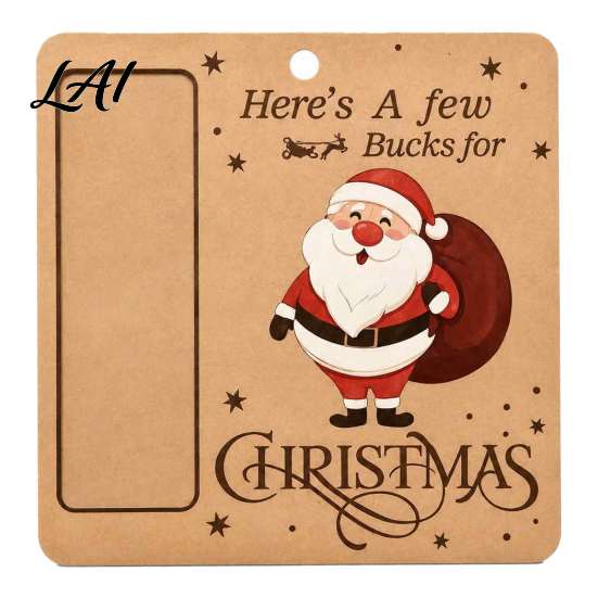 Portable Money Gift Holder Wooden Christmas Holder Vintage Cash Hanging Ornaments Reusable with Santa/Snowman/Tree Pattern for Xmas Party,