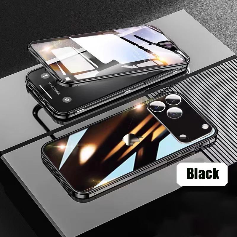 360 ° Full Protection Metal Magnetic Double-Sided Glass Snap Lock Phone Case For iPhone 17 Pro Max/17/Air/17 Pro Bumper Cover iPhone17 Pro чёрный