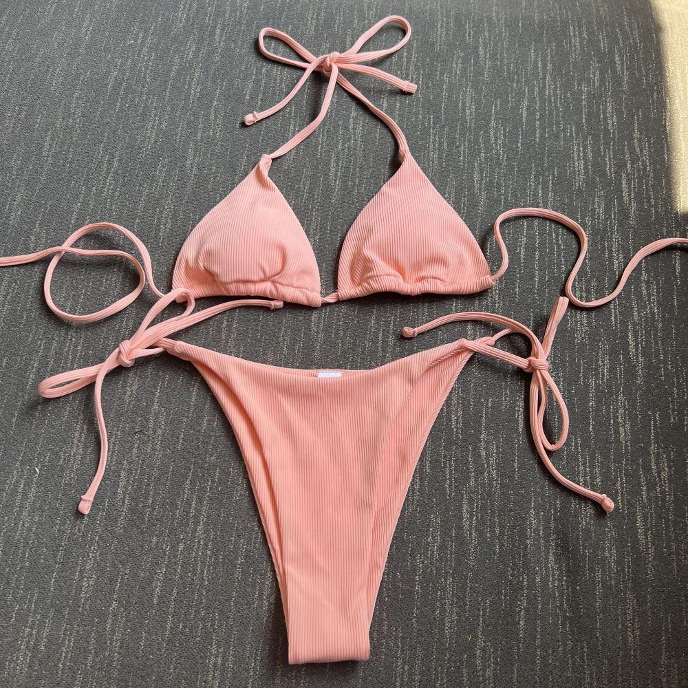 European and American Sexy Three-Point Small Sunken Stripe Split Swimsuit Bikini Bikini
