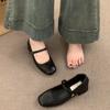 Square Head Shallow Mouth Mary Jane Small Leather Shoes Retro Single Shoes Women Middle Heel Evening Wind Thick Heel Fairy