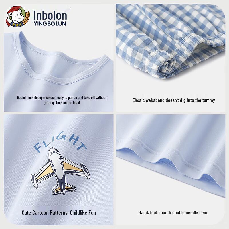 Engbolun Boys' Antibacterial Cotton 3/4 Sleeve Homewear Set