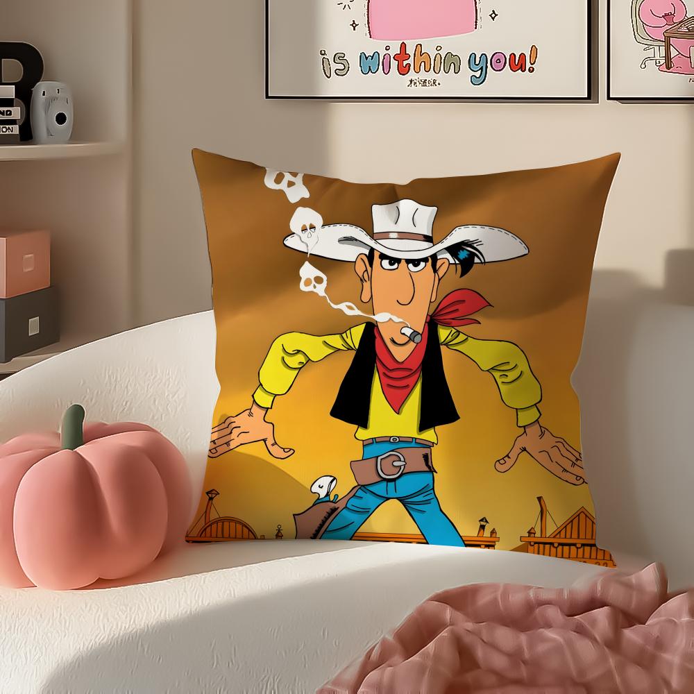 Cartoon Classic LLucky LLuke Cushion Cover Pillowcase Short Plush Invisible Zipper Room Sofa Cushion Cover