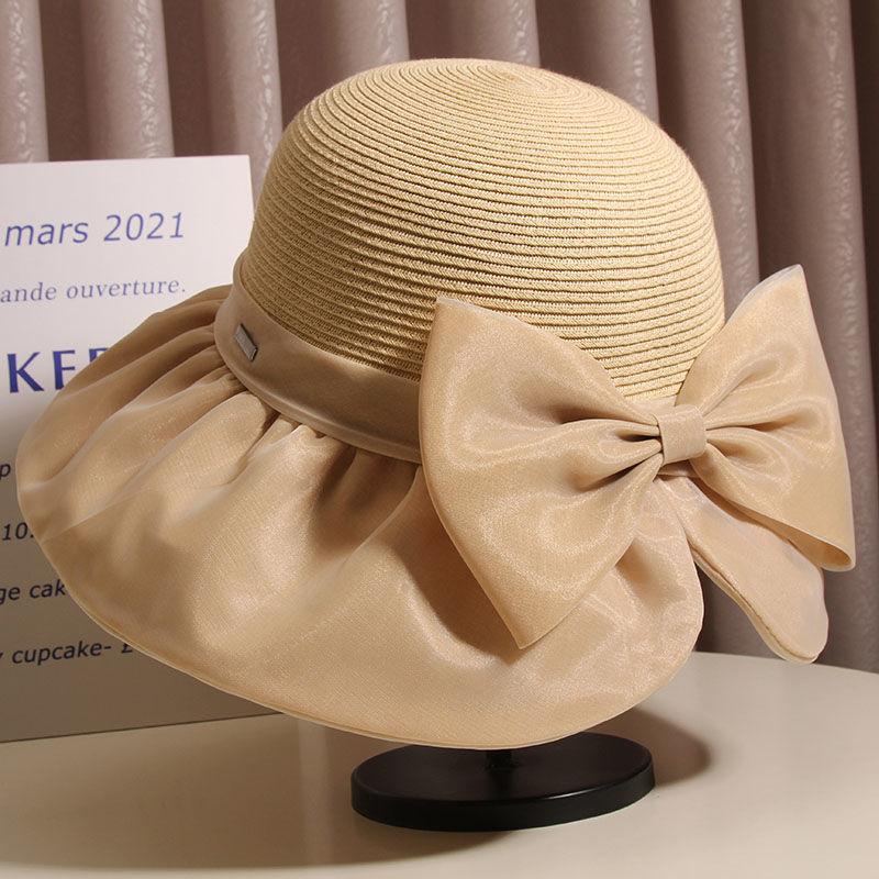 Bowknot Straw Hat Elegant Solid Color Sun Hats Style Summer Travel Beach Hats for Women