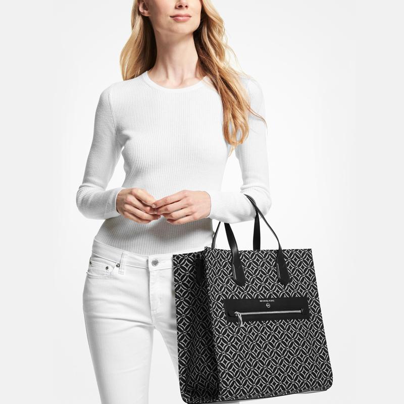 New MICHAEL KORS Fabric Tote Bag, Shopping Bag, Handbag, Crossbody Bag Large Women's Black & White 30F2S4KT3J-064