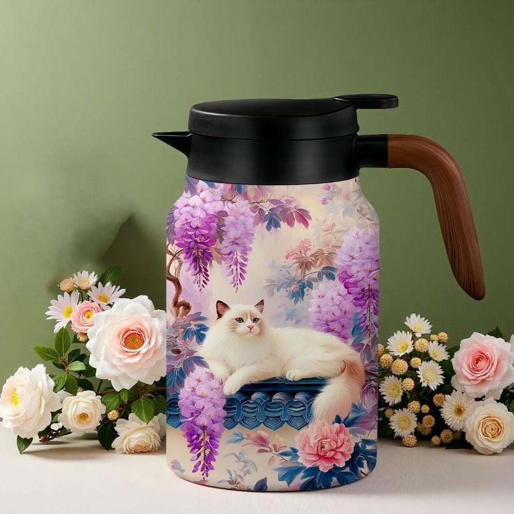 Vintage Floral Pattern Teapot Built In Infuser Stainless Steel Inner Liner Water Kettle Large Capacity 1.5L Thermos Water Bottle
