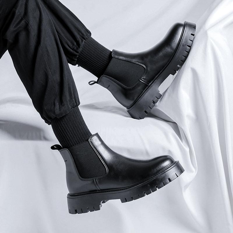 Outdoor Mens Slip On Shoes Winter All-match Chelsea Men's Boots Fashion 2024 New Leather Ankle Boots Tendon Sole Wear Work Boots