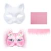 Paintable Cats Face Mask with Furry Trim Adhesive Fabric Unpainted Masquerades Mask for Kid Adult Adhesive Party Mask