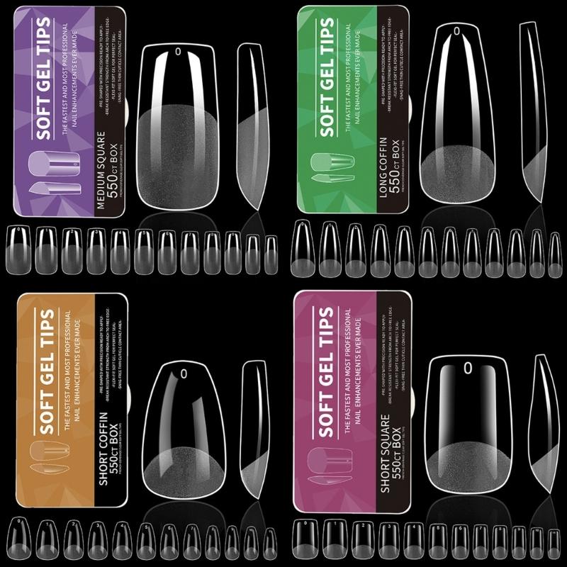 Średnie Kształt Migdała Końcówki Żelowe do Paznokci 550 SZT Wstępnie Wytrawione Przezroczyste Sztuczne Paznokcie Manicure dla Profesjonalistów i Początkujących