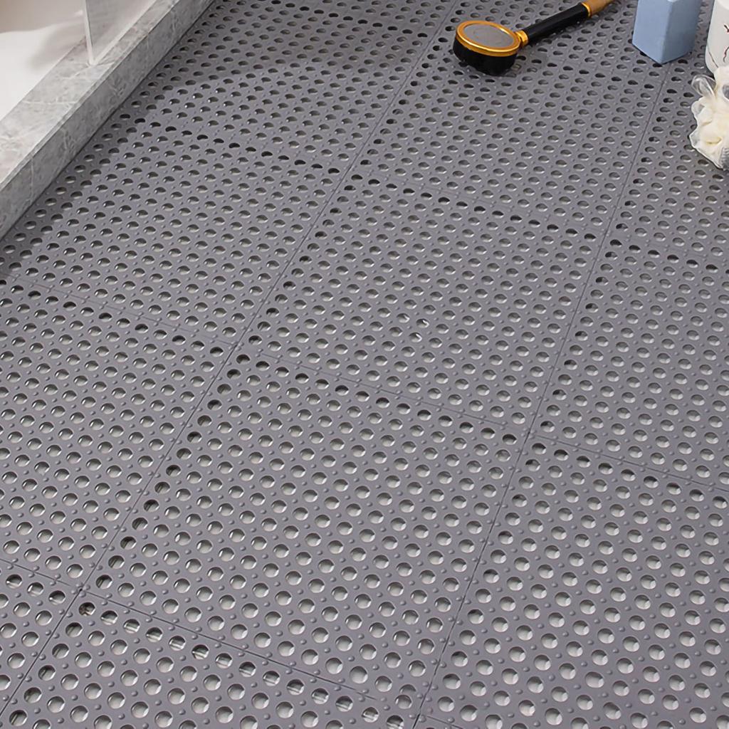 10PCS Suction Cup Floor Mats Anti Slip Plastic Mosaic Bath Mat for Kitchen Bathroom Grey