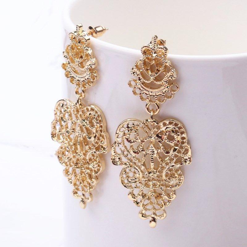 European Fashion Exaggerated Bohemian Hollow Leaves Flower Big Pendants Drop Earrings For Women Jewelry Brincos Bijoux Gift