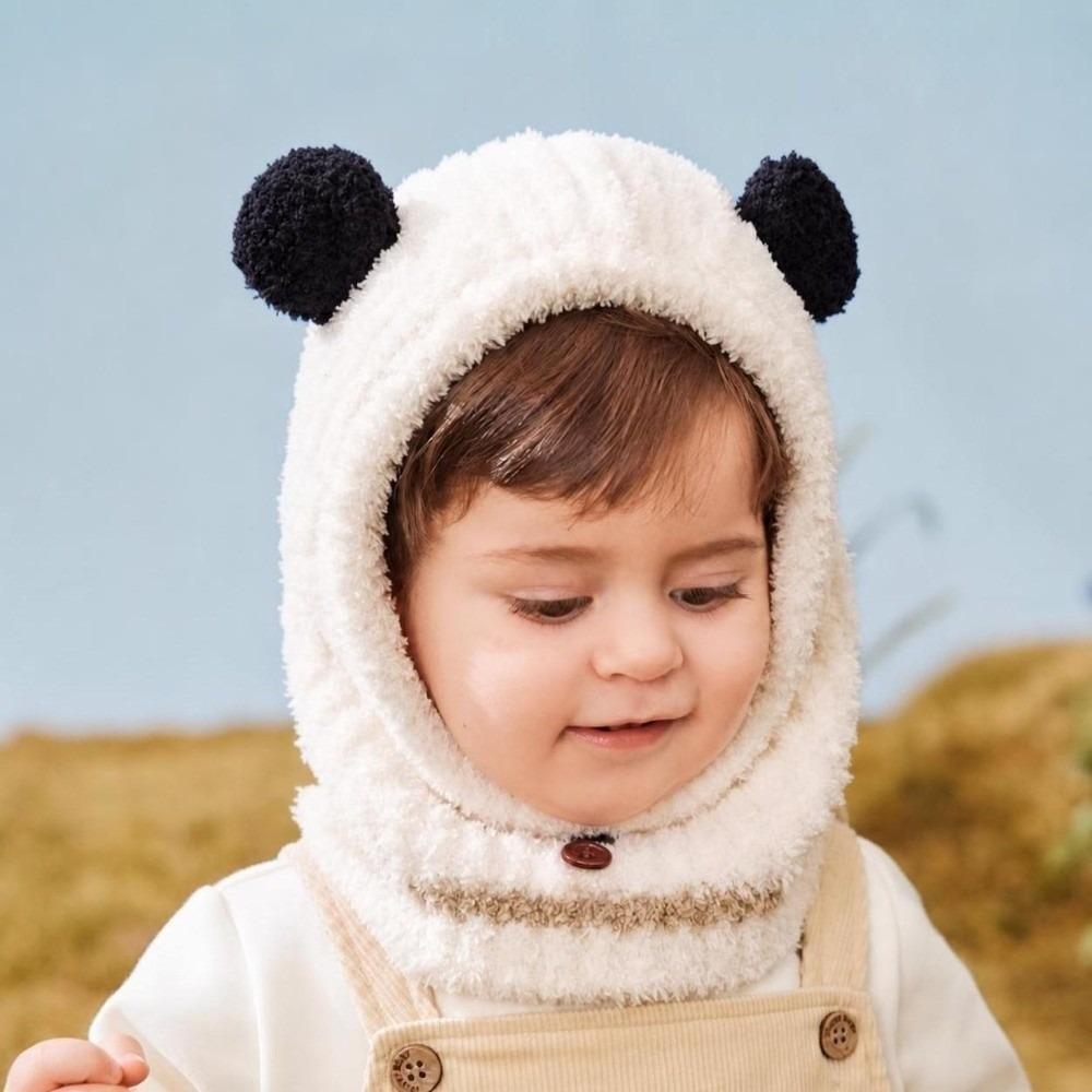 Plush Ball Kids Balaclava Hat Thickened Hooded Beanie Cartoon Kids Scarf Cap Winter