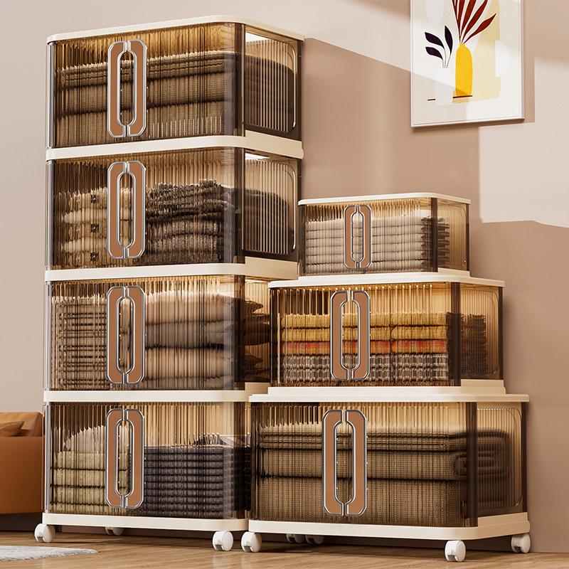 Multi-Layer Foldable Push-Pull Wardrobe & Snack Storage Cabinet with Wheels