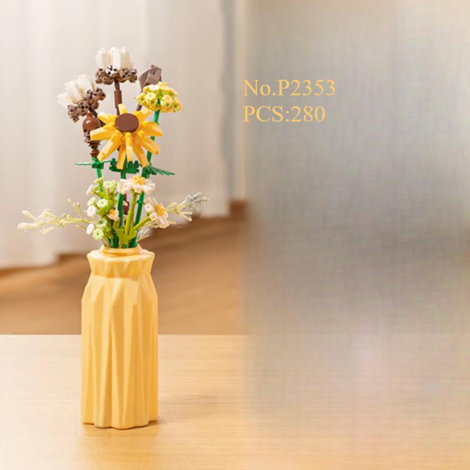 Vase Bouquet Building Blocks Flower Holiday Decoration Children Girls Matching Gift Toys