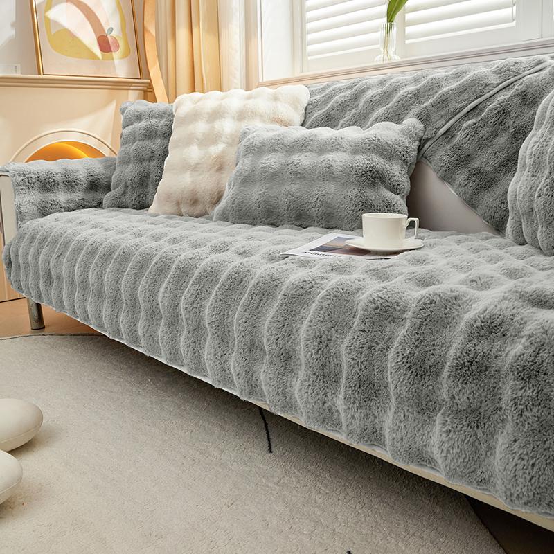 Thicken Rabbit Plush Sofa Slipcover Universal Solid Color Sofa Towel Covers Non-slip Couch Slipcovers Sofa Towel for Living Room
