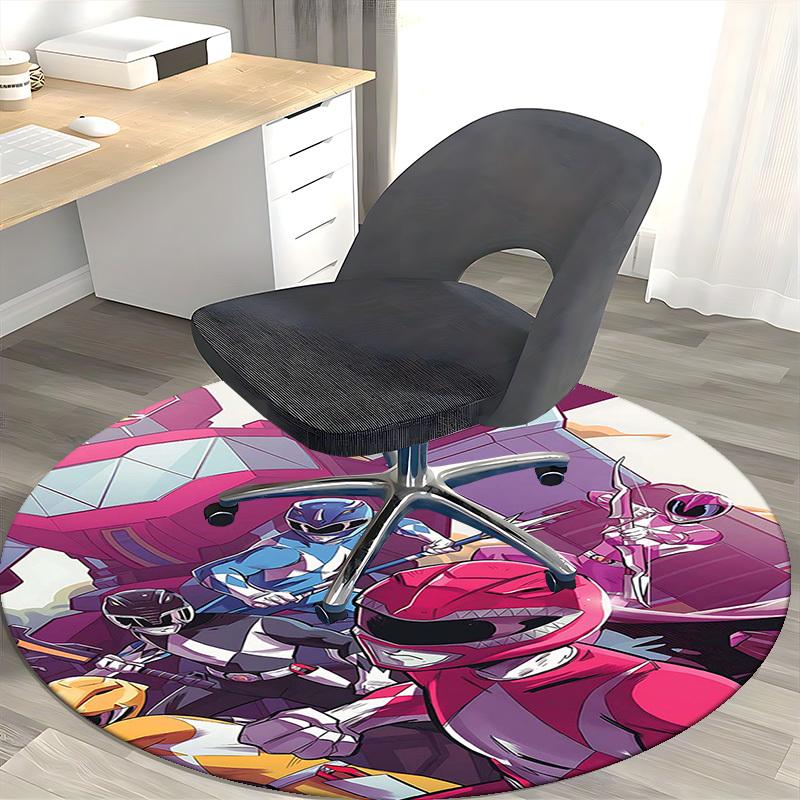 1pc Power Rangers Anime Design Round Carpet - Office Chair Mat, Non-Slip Rug for Home Decor, Living Room