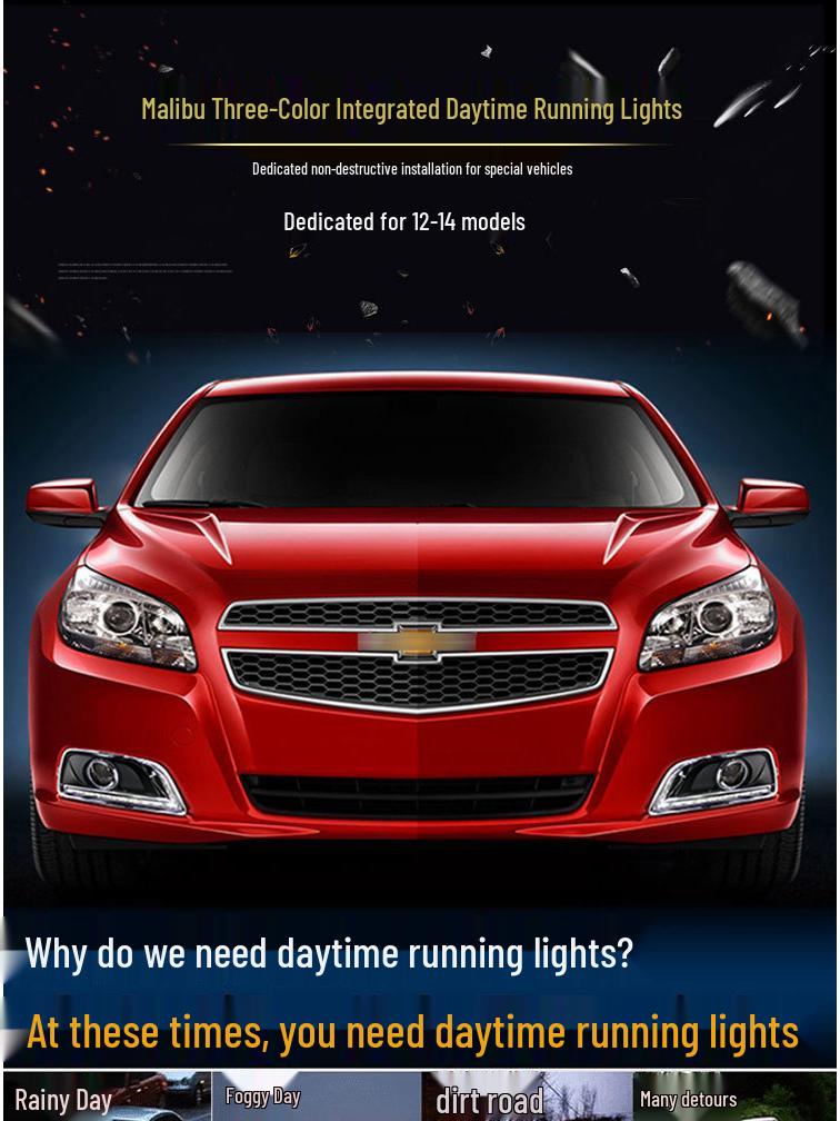Compatible with 12-15 Malibu models: Daytime Running Lights and LED Fog Lights Conversion Kit.