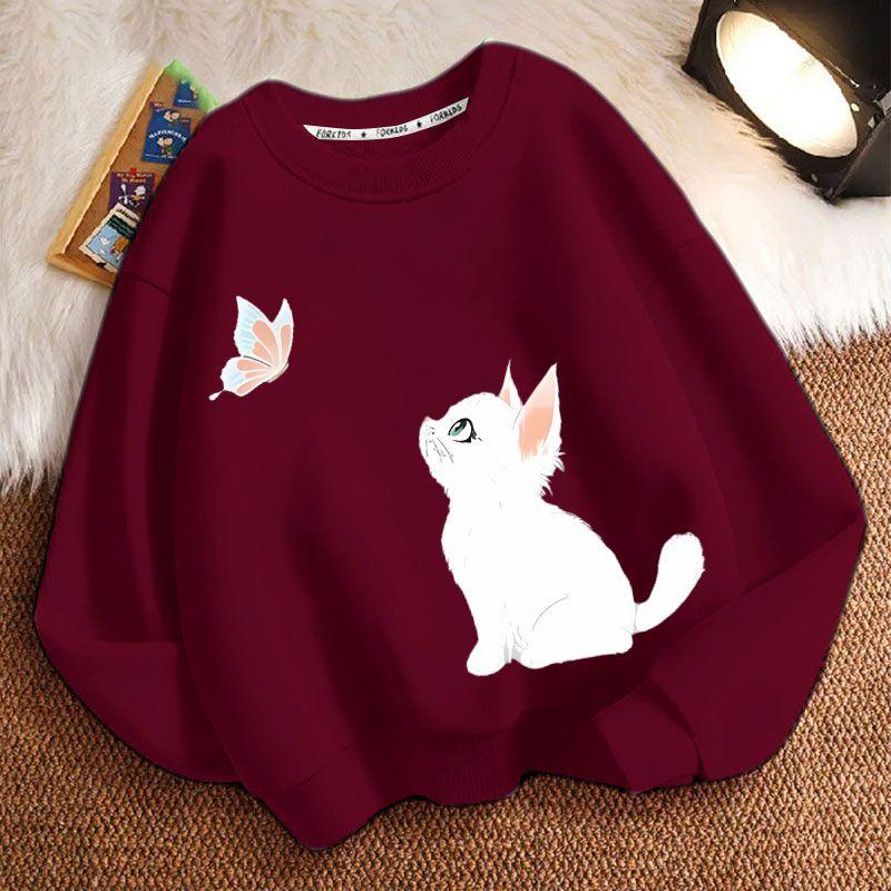 Sudaderas de Gato Lindas para Niños Otoño, Chaquetas Casuales Holgadas de Manga Larga y Cuello Redondo para Niños y Niñas