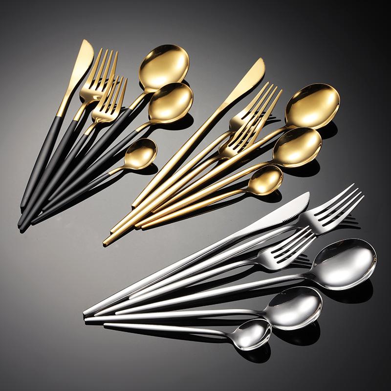 410 Stainless Steel Thin Portuguese Tableware Knives, Forks and Spoons Titanium-plated Paint Multi-specification Gifts