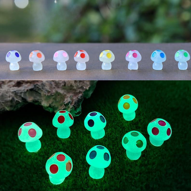 Vibrant Glo-in-the-dark Resin Mushroom Figurines Cute Garden Miniatures Wholesale