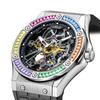 Haofa Skelett-mechanische Armbanduhr mit automatischem Aufzug, Gangreserve 80 Stunden, Diamant-Lünette, hohles Zifferblatt, leuchtend, wasserdicht, Armbanduhr, Geschenk für Herren