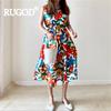 Vestido holgado con estampado floral para mujer, cuello redondo, sin mangas, elegante, hasta media pantorrilla, talla grande, informal, largo, nuevo, de moda, femenino