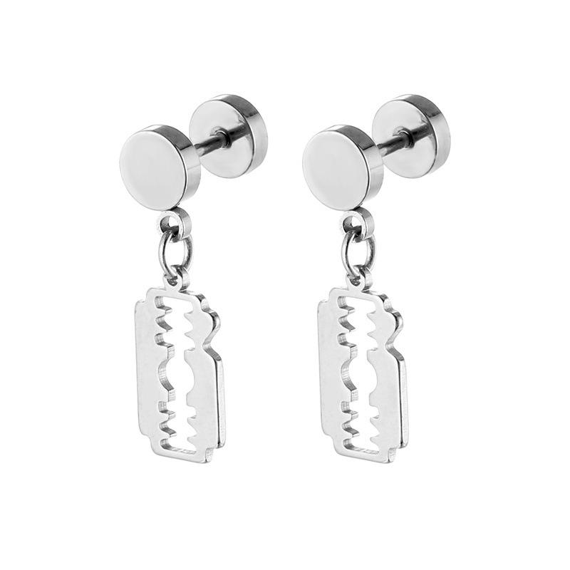 

Gothic Style Stainless Steel Stud Earrings with Razor Blade Shape Drop for Men Women Piercing Rock Punk Hip- Hop Fashion Jewelry