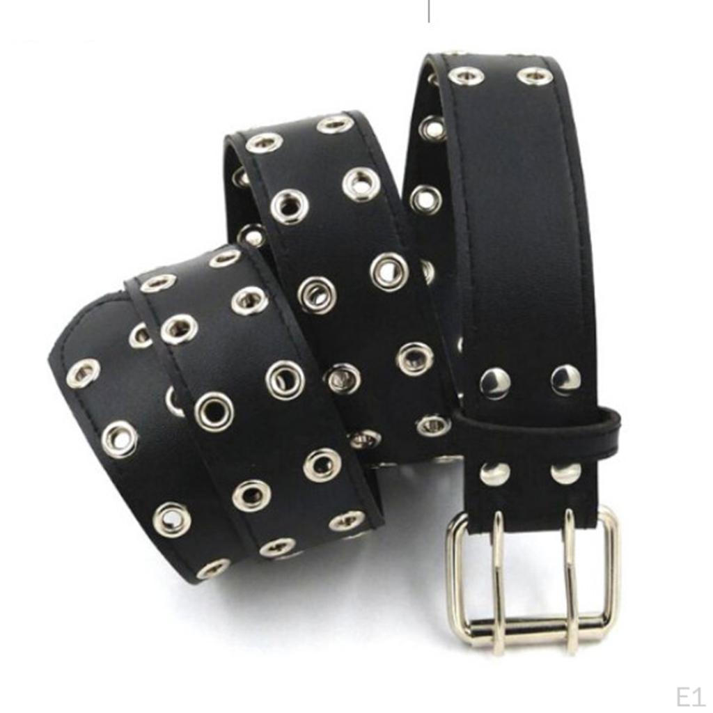 Studded Waist Belt Leather Pin Buckle Holes Wide Waistband