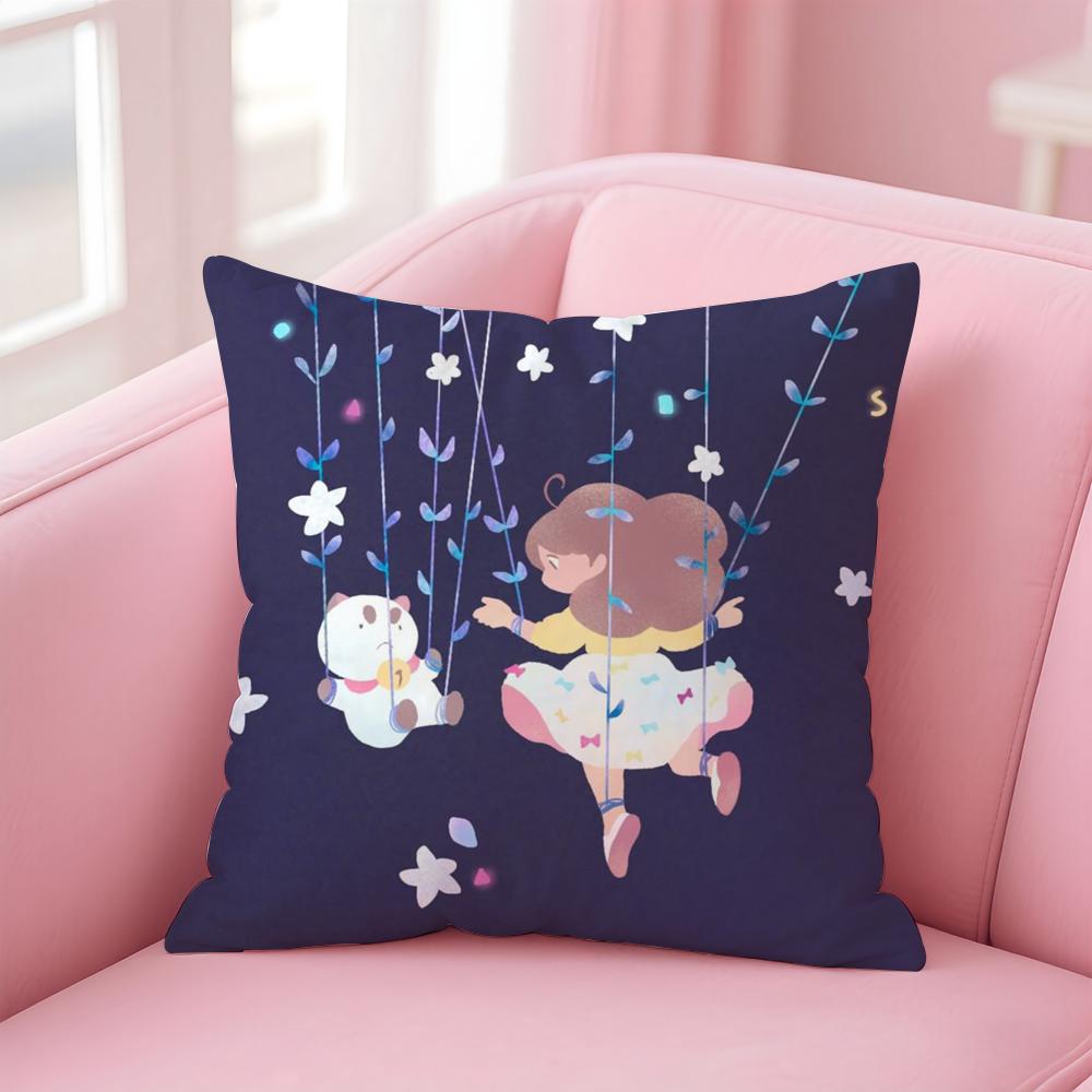 Cute B-Bee And P-Puppycat Cushion Cover Comfortable Reversible Pillow Cover Ideal for Car Sofa Bedroom & Beyond 12x12Inch
