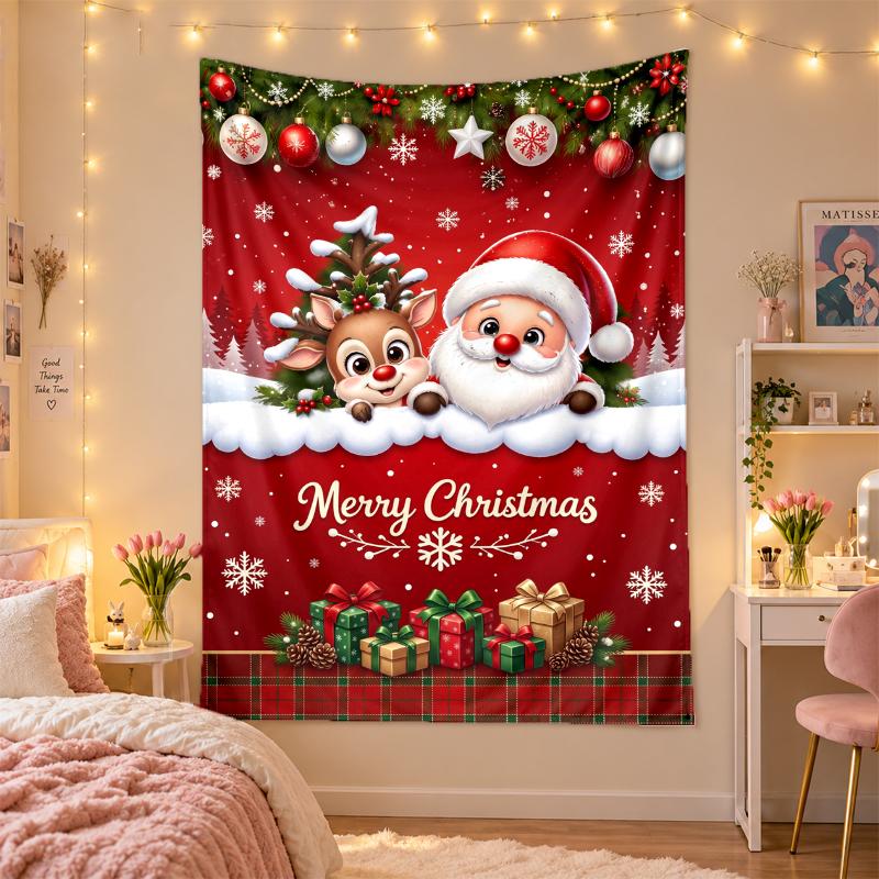 Yatak Odası Oturma Odası Duvar Dekorasyonu İçin Noel Baskılı Duvar Halısı Tatil Hediyesi