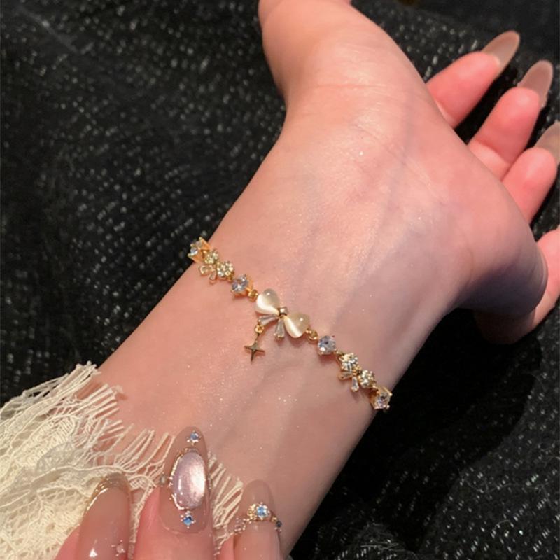 Starry Sky Zircon Bow Bracelet - Elegant, High-End Design for Women