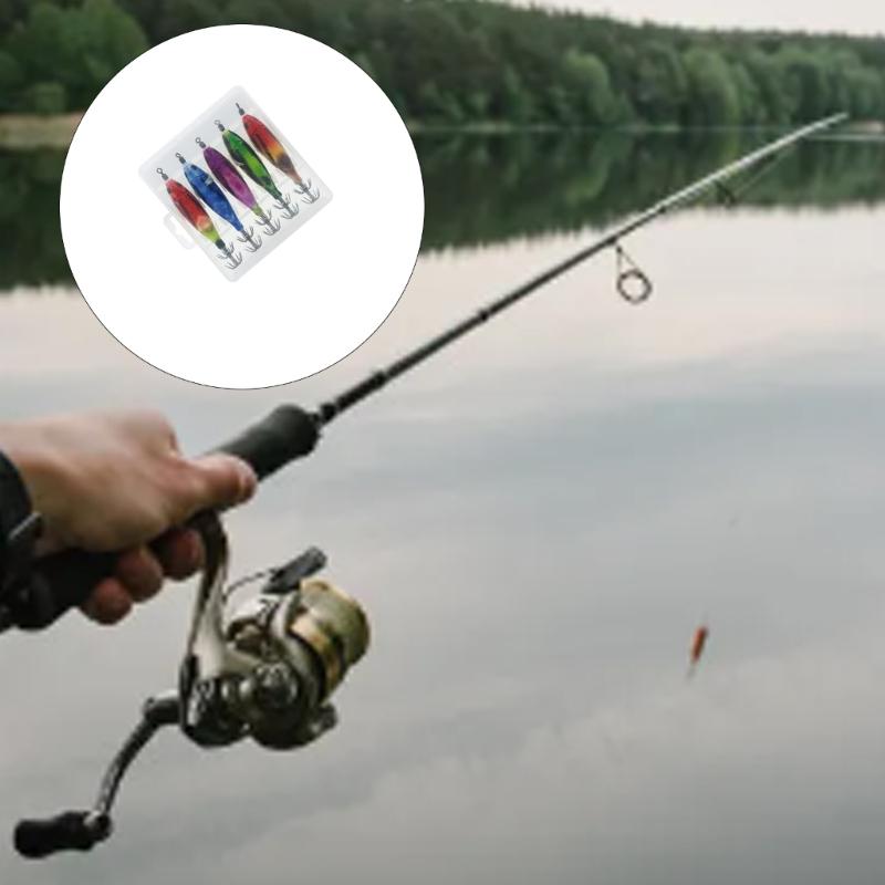 8cm 5.6g Glow Squid Jig Shrimp Lure Baits Squid Glow Jig Hook for Saltwater Fishing Artificial Baits 5pcs