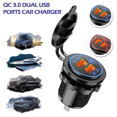 Dual QC3.0 USB Car Charger 2 Port LCD Display Voltmeter 12-24V Cigarette Lighter Socket Fast Charge Car Charger Adapter