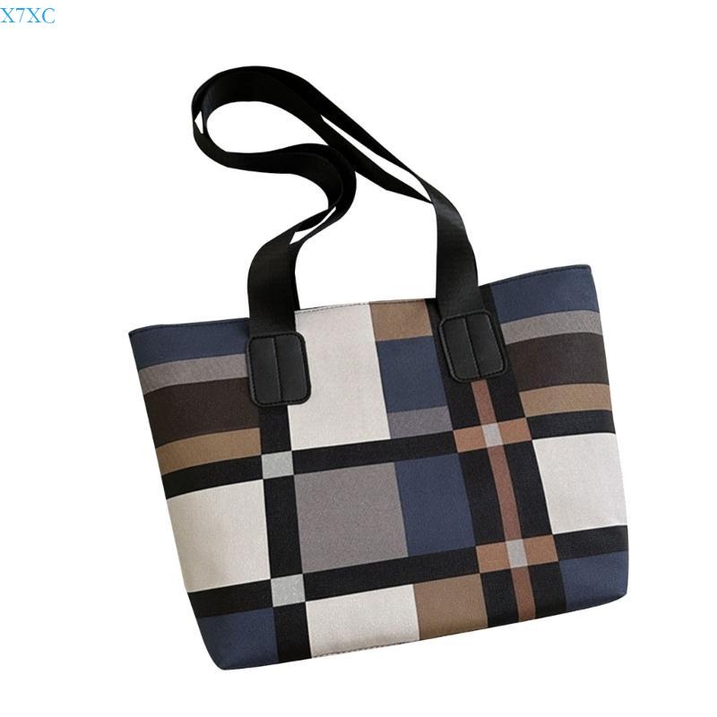 X7XC Women Large Capacity Shoulder Bag Plaids Commuting Bag Trend Casual Handbag All-matching Armpit Bag Student School Bag хаки